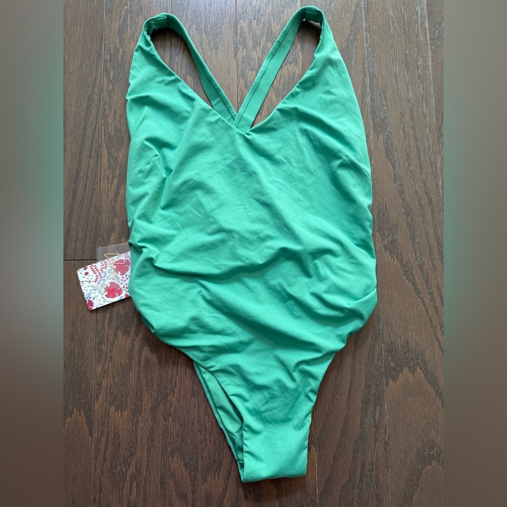 Toluca Swim Green teal Criss Cross Back One-Piece Swimsuit Size XS